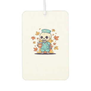 Halloween Skeleton Nurse With Coffee Classic T-Shi Car Air Freshener
