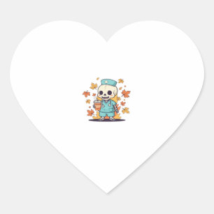 Halloween Skeleton Nurse With Coffee Classic T-Shi Heart Sticker