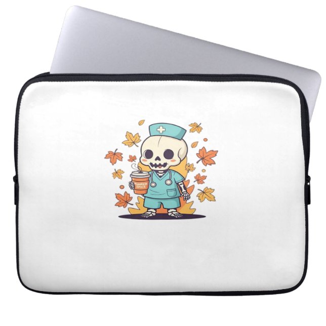 Halloween Skeleton Nurse With Coffee Classic T-Shi Laptop Sleeve (Front)