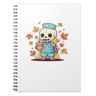 Halloween Skeleton Nurse With Coffee Classic T-Shi Notebook