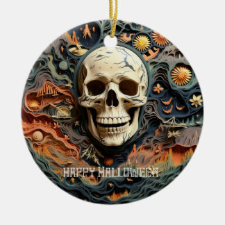 Halloween Skeleton Paper Quill Art Ceramic Ornament