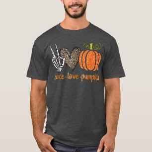 Halloween Skeleton Peace Love Pumpkin Leopard Hear T-Shirt