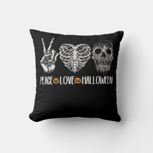 Halloween Skeleton Peace Love with Scary Pumpkin Cushion