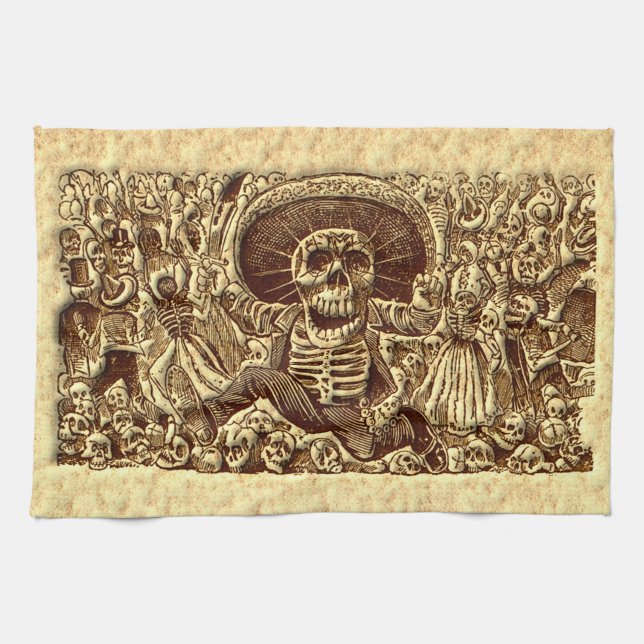 Halloween Skeleton Pirate Tea Towel (Horizontal)