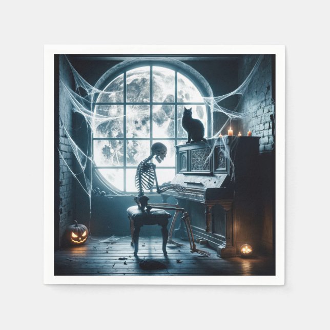 Halloween Skeleton Playing a Piano Napkin (Front)