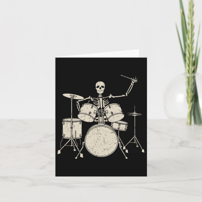 Halloween Skeleton Playing Drum Cute Funny Drums G Card (Front)