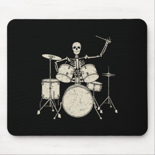 Halloween Skeleton Playing Drum Cute Funny Drums G Mouse Pad