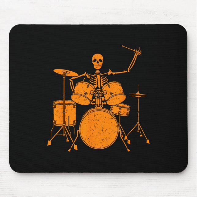 Halloween Skeleton Playing Drum Cute Funny Drums G Mouse Pad (Front)