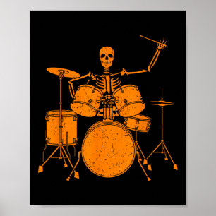 Halloween Skeleton Playing Drum Cute Funny Drums G Poster