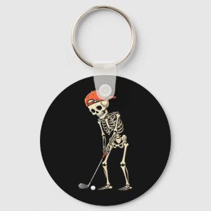 Halloween Skeleton Playing Golf Funny Golfer Boys Key Ring