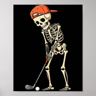 Halloween Skeleton Playing Golf Funny Golfer Boys Poster
