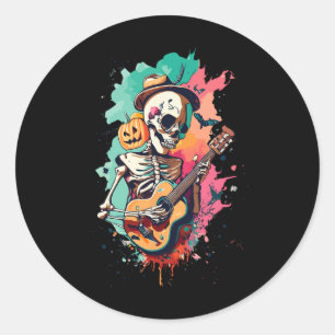 Halloween Skeleton Playing Guitar Music Musician S Classic Round Sticker