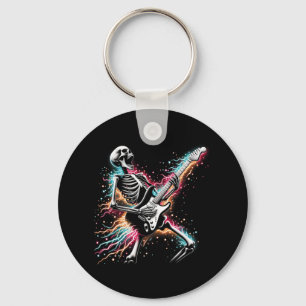 Halloween Skeleton Playing Guitar - Rock And Roll Key Ring