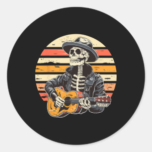 Halloween Skeleton Playing Guitar Rock And Roll Nd Classic Round Sticker
