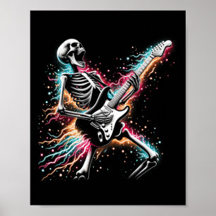 Halloween Skeleton Playing Guitar - Rock And Roll  Poster