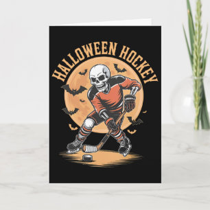 Halloween Skeleton Playing Hockey Vintage Skeleton Card