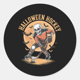 Halloween Skeleton Playing Hockey Vintage Skeleton Classic Round Sticker