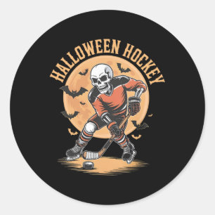 Halloween Skeleton Playing Hockey Vintage Skeleton Classic Round Sticker