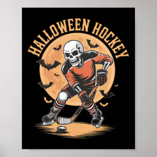 Halloween Skeleton Playing Hockey Vintage Skeleton Poster