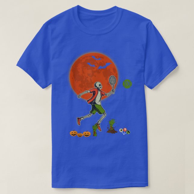 Halloween Skeleton Playing Tennis Scary Pumpkins P T-Shirt (Design Front)