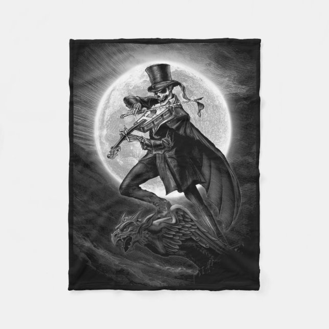 Halloween Skeleton Playing Violin - Rock And Roll  Fleece Blanket (Front)
