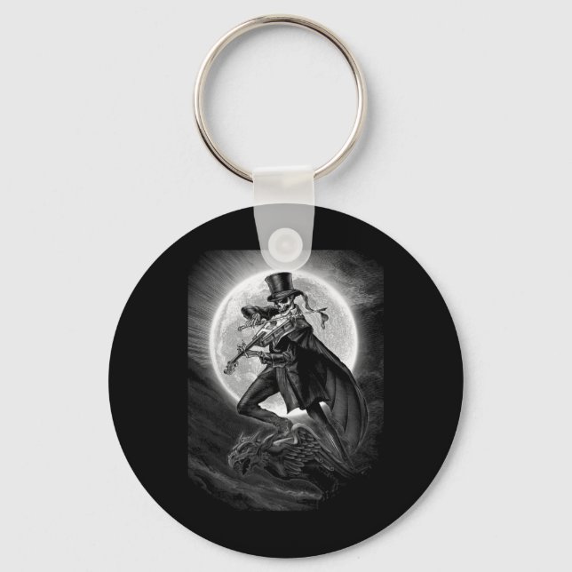 Halloween Skeleton Playing Violin - Rock And Roll  Key Ring (Front)