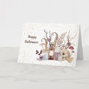 Halloween Skeleton Potions Mushrooms Floral Card