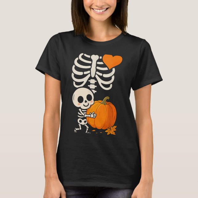 Halloween Skeleton Pregnancy Announcement Soky Mum T-Shirt (Front)