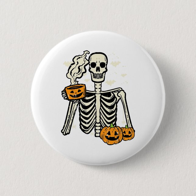 Halloween Skeleton Pumpkin Fall Coffee Fun Costume 6 Cm Round Badge (Front)