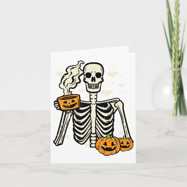 Halloween Skeleton Pumpkin Fall Coffee Fun Costume Card (Front)