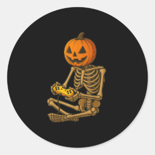 Halloween Skeleton Pumpkin Gamer Video Gaming Men Classic Round Sticker