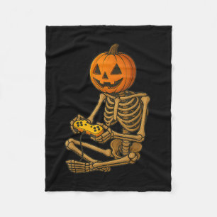 Halloween Skeleton Pumpkin Gamer Video Gaming Men  Fleece Blanket