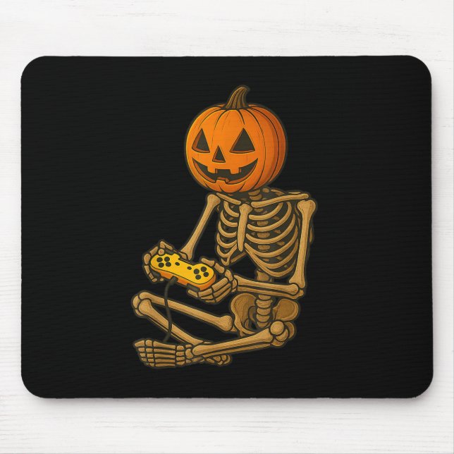 Halloween Skeleton Pumpkin Gamer Video Gaming Men  Mouse Pad (Front)