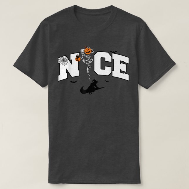 Halloween Skeleton Pumpkin Nice Halloween Witch Fu T-Shirt (Design Front)