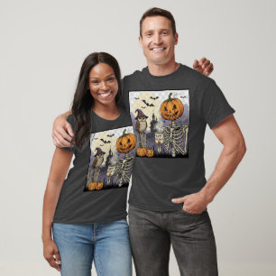 Halloween Skeleton Pumpkin Owl Dark Graphic T-Shir T-Shirt