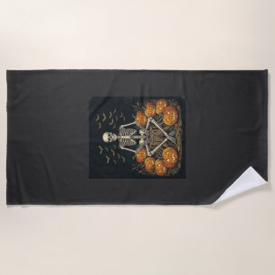 Halloween Skeleton Pumpkin Vintage Retro Design_1 Beach Towel