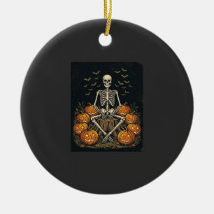 Halloween Skeleton Pumpkin Vintage Retro Design_1 Ceramic Ornament