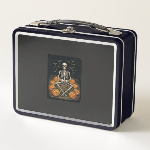 Halloween Skeleton Pumpkin Vintage Retro Design_1 Metal Lunch Box