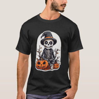Halloween Skeleton Pumpkin Witch Art T-Shirt