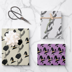 Halloween Skeleton Pumpkin Witch Pattern Wrapping Paper Sheet