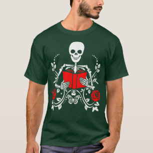 Halloween Skeleton Reading Book Bookworm Reader Fu T-Shirt