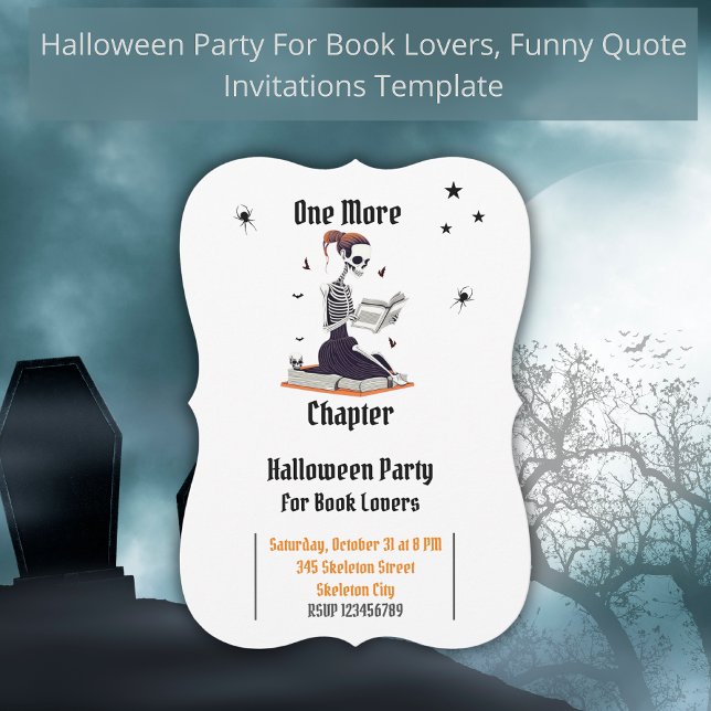 Halloween Skeleton Reading Book Lovers Party  Invitation (Creator Uploaded)