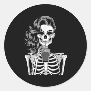 Halloween Skeleton Retro Style Drink Beverage Quir Classic Round Sticker