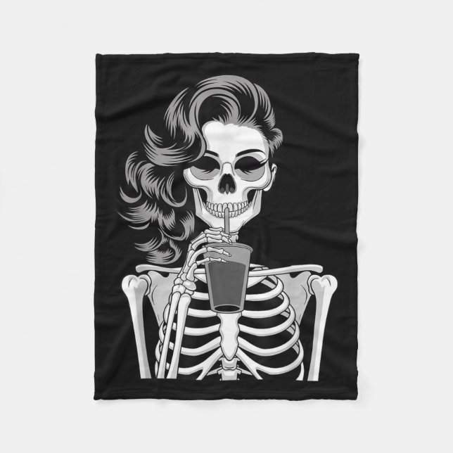 Halloween Skeleton Retro Style Drink Beverage Quir Fleece Blanket (Front)