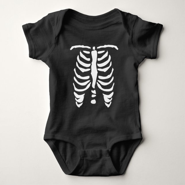 Halloween skeleton rib cage black baby outfit bodysuit (Front)