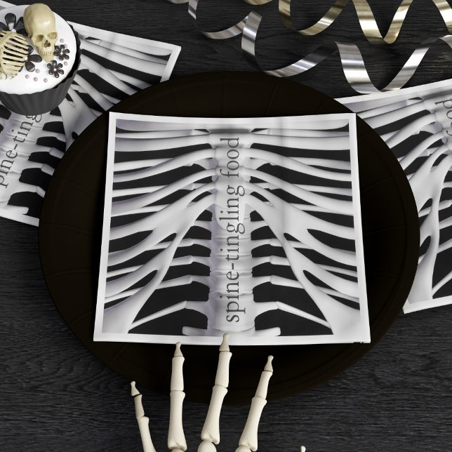 Halloween Skeleton Rib Cage Spine-tingling Black Napkin (Creator Uploaded)