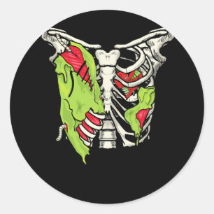 Halloween Skeleton Rib Cage Zombie Costume Torn Fa Classic Round Sticker