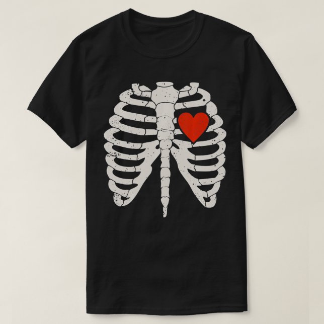 Halloween Skeleton Rib Case Red Heart Anatomy Cost T-Shirt (Design Front)