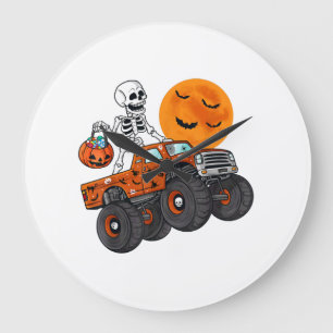 Halloween Skeleton Riding Monster Truck Large Clock