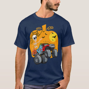 Halloween Skeleton Riding Monster Truck Moon Pumpk T-Shirt